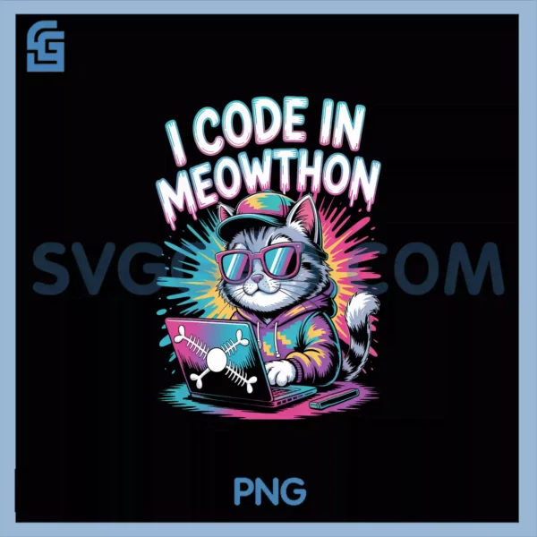 I Code In Meowthon PNG, Cat Coder Meme Tech Cute Cat Lover PNG
