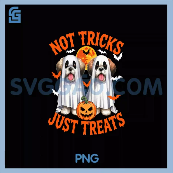 Not Tricks Just Treats PNG, Two Halloween Shih Tzus As Boo PNG