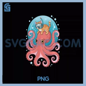 Octopus Cat Diving PNG, Diver Marine Biologist Ocean Octopus PNG