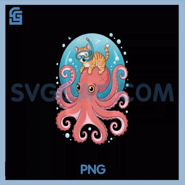 Octopus Cat Diving PNG, Diver Marine Biologist Ocean Octopus PNG