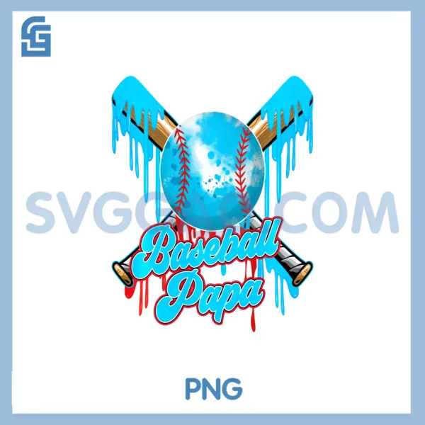 Papa Birthday Baseball PNG, Ice Cream Drip Matching Family PNG