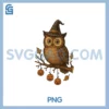 Scary Cute Halloween PNG, Owl in Witch Hat with Pumpkin Lanterns PNG