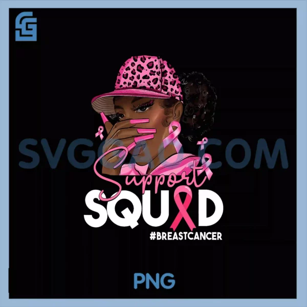 Support Squad PNG, Leopard Black Girl Breast Cancer Awareness PNG