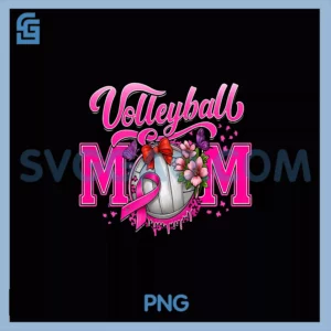 Volleyball Mom PNG, Pink Ribbon Breast Cancer Fighter Sport Fan PNG