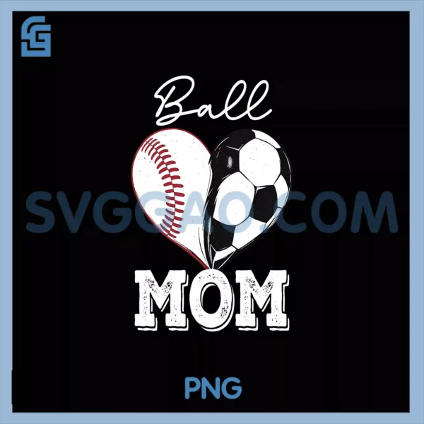 Ball Mom PNG, Heart Baseball Soccer Player PNG