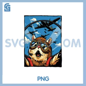 Cat Selfie Pilot PNG, Jet Fighter Airplane Cat Pilot PNG