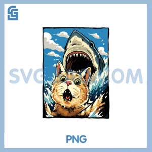 Cat Selfie with Shark PNG, Cat Swim Attack Summer PNG