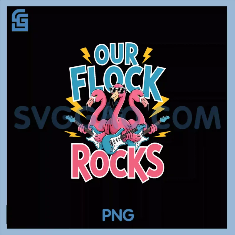 This Flock Rocks Our Flock Rocks PNG, Flamingo Playing Guitar Rocker PNG