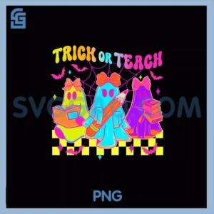 Trick Or Teach PNG, Groovy Teacher Halloween Coquette Cute Ghost PNG