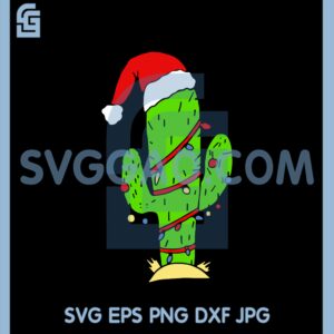 Cactus Christmas Hat Svg, Cactus Wrap Christmas Lights Svg