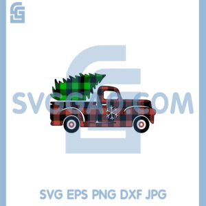 Christmas buffalo Plaid Truck Svg, Vintage Red Truck Svg