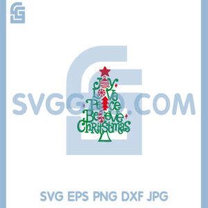 Christmas Joy Love Peace Believe Svg, Christmas Tree Hand Drawn Svg