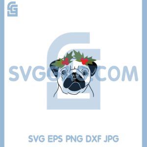 Christmas Pug Hat Svg, Christmas Pug Cut File Svg, Christmas Hat Santa Svg