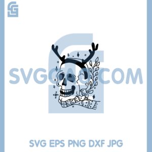 Christmas Skeleton Wears Antler Bandana Svg, Skull Christmas Svg, Christmas Skeleton Svg