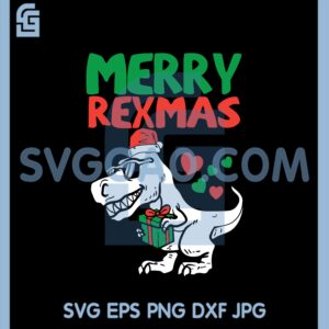 Dinosaur Holding A Christmas Gift Box Svg, Dinosaur Merry Rexmas Svg
