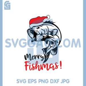 Fish Wearing Santa's Hat Svg, Merry Fishmas Svg, Fishing Christmas Svg