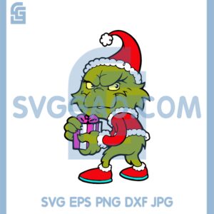 Grinch Stealing A Gift Box Svg, Grinch Holding a Gift Box Christmas Svg