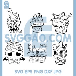 Horror Ice Cream Bundle Svg, Spooky Cute Cupcakes Bundle Svg, Cream Halloween Svg