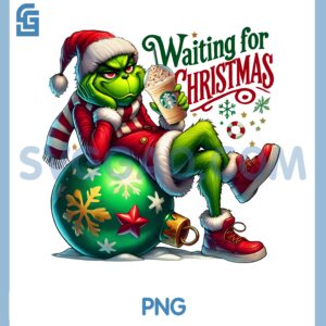 Waiting For Christmas Grinch PNG, Funny Starbucks Coffee Ornament Xmas Design PNG