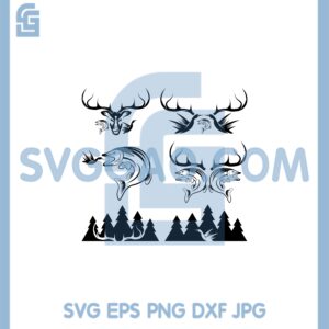 Deer Horns And Fish Svg, Hunting Deer Svg Files, Fishing Svg
