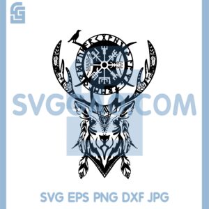 Deer Stag Viking Antlers Svg, Deer Viking Compass Svg
