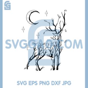 Deer Tree And Moon Svg, Deer Tree Svg, Deer In The Forest Svg