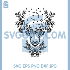Deer With Flowers Svg, Deer Svg, Deer Flower Svg, Deer Head Svg
