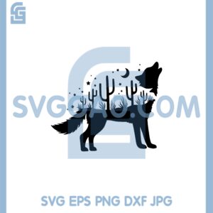 Desert Wolf And Cactus Svg, Desert Svg, Coyote Jackal Wolf Svg
