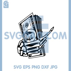 Dollar Bundle on Skeleton Hand Svg, Skeletal Hand With Paper Money Svg