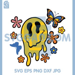 Drippy Smiley And Butterfly Svg, Melted Face And Butterfly Svg