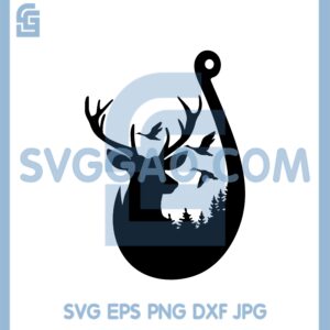 Duck Deer And Hook Svg, Fishing Deer Svg, Flying Bird Svg