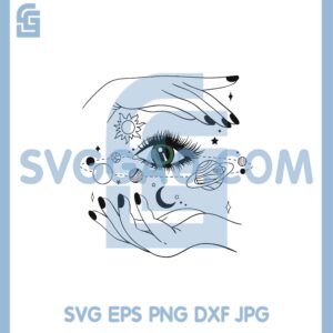 Eye Planets Stars Moon And Sun Svg, Woman Hands Holding Green Eye Svg