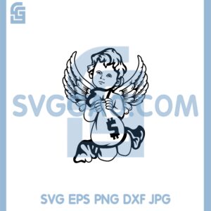 Angel Holding Money Bag Svg, Design Religion Cherub Svg