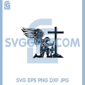 Angel Soldier Kneeling At Cross Svg, Combatant Angel Svg