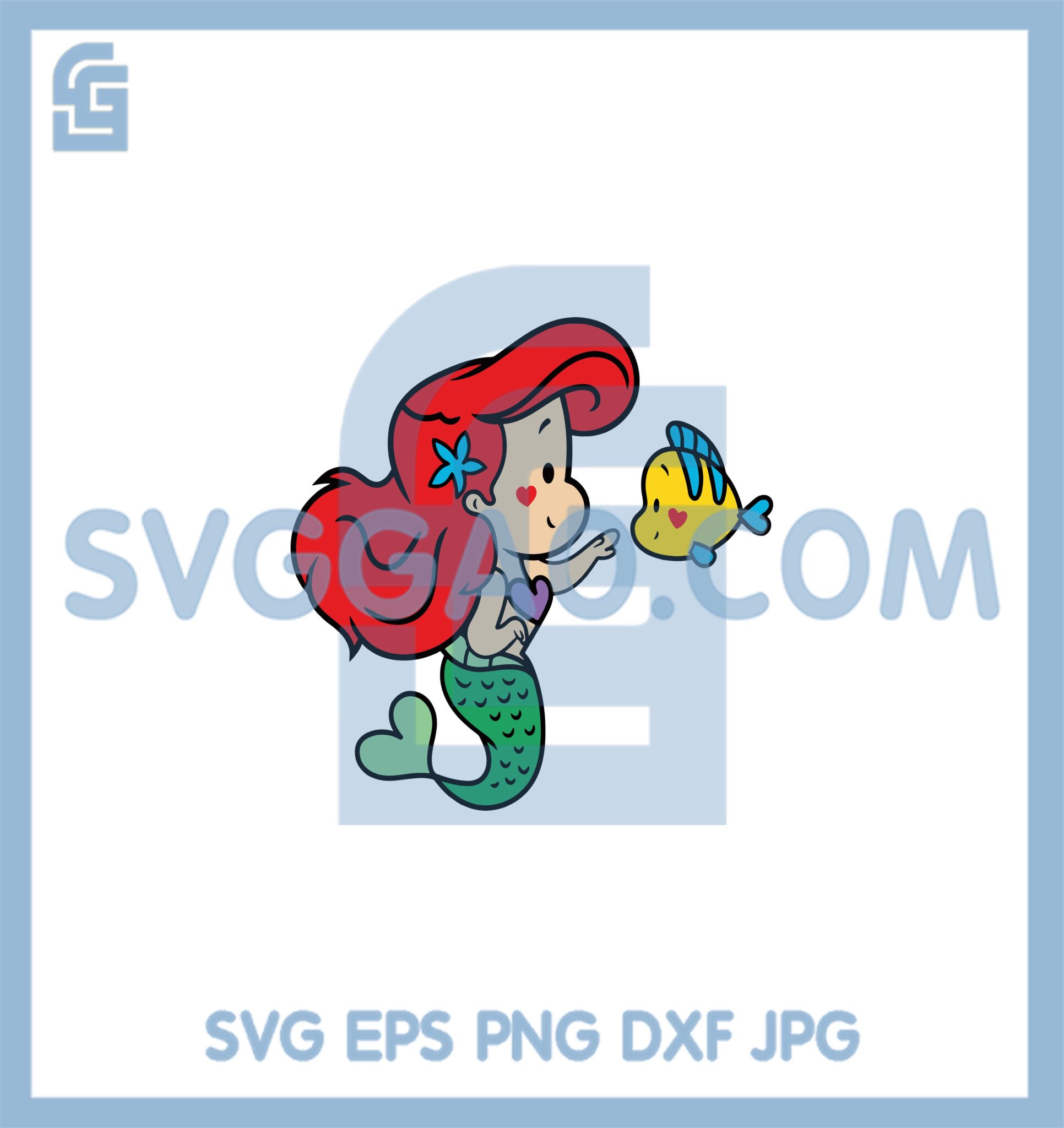 Ariel And Flounder Cute Svg, Little Princess Ariel Svg, Ariel Clipart ...