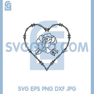 Barbed Wire Rose Heart Svg, Tattoo Love Frame Spiked Flower Fence Svg