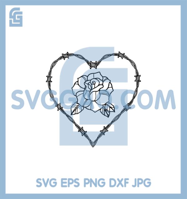Barbed Wire Rose Heart Svg, Tattoo Love Frame Spiked Flower Fence Svg