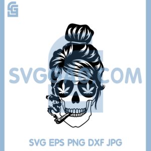 Bun Hair Skull Smoking Cannabis Svg File, Skull Smoking Cannabis, Bun Hair Skull