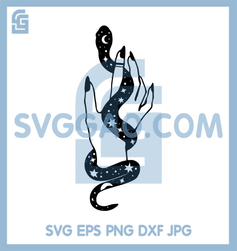 Celestial Hand With Snake Svg, Moon Phase Mystical Stars Crescent Witch Svg