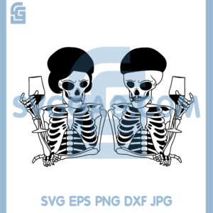 Couple Skeleton Smoke And Drink Svg, Skull Smoking Drink Svg