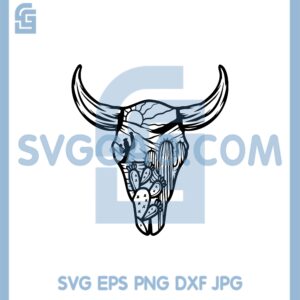 Cow Skull Desert Boho Svg, Buffalo Svg, Longhorn Svg, Cow Skull Cactus Svg