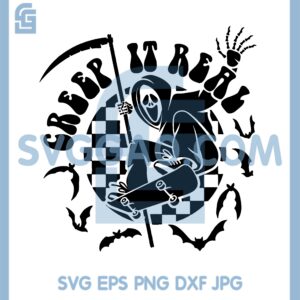 Creep It Real svg, Checkered Retro Creep it real Svg, Skateboarding ghost