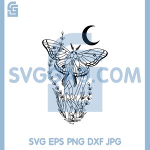 Crystal Butterfly New Svg, Witchy Crystal Svg, Butterfly Moon Svg