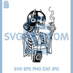Cute Smoking Skeleton Camera Svg, Skull Smoking Joint Svg, Skeleton Apron Svg