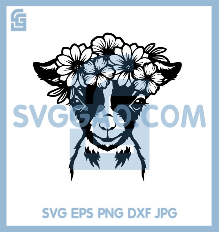Floral Goat Head Svg, Goat Cute Animal Svg, Goat With Floral Wreath Svg ...