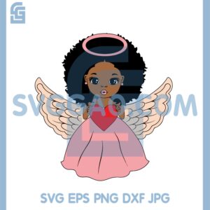 Black Girl Angel Heart Svg, Angel Halo Svg, Afro Girl Svg, Black Girl Angel With Heart Svg