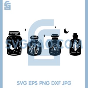 Bottle Svg, Celestial Mason Jar Svg, Witchy Bottle Svg