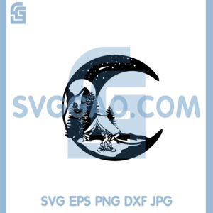 Camping And Moon Fire Svg, Campfire Life Svg, Crescent Moon Svg