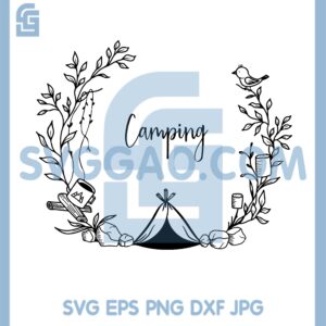 Camping Wreath Svg, Camping Wanderlust Travel Wreath Svg