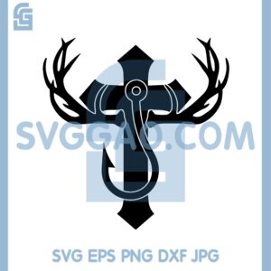 Fish Hook Deer ANTLERS CROSS Svg, Duck Hunting Logo Fish Svg